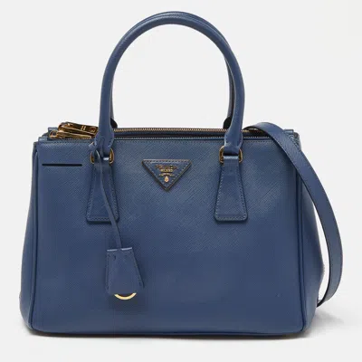 Shop Prada Saffiano Leather Small Galleria Double Zip Tote In Blue
