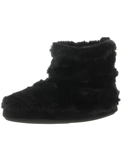 Shop Dearfoams Womens Faux Fur Slip On Bootie Slippers In Black