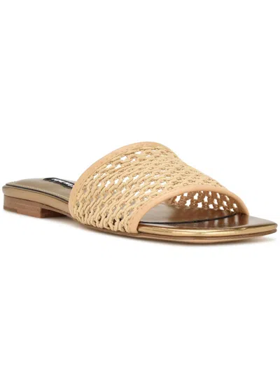 Nine West Mends Womens Woven Slip On Slide Sandals In Brown