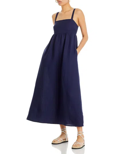 Shop L Agence Womens Midi Pleated Midi Dress In Blue