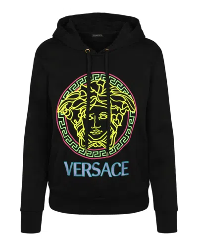 Shop Versace Embroidered Knit Sweatshirt In Black