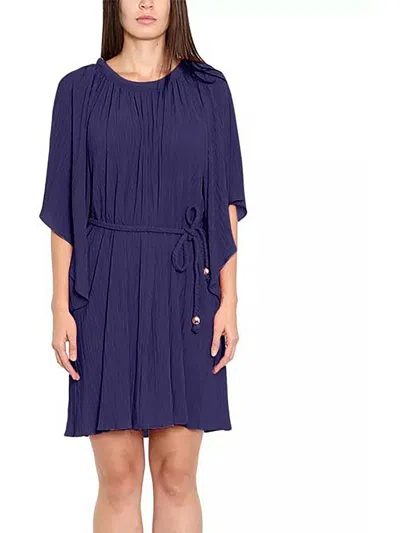 Shop Michael Michael Kors Womens Pleated Knee-length Shift Dress In Blue