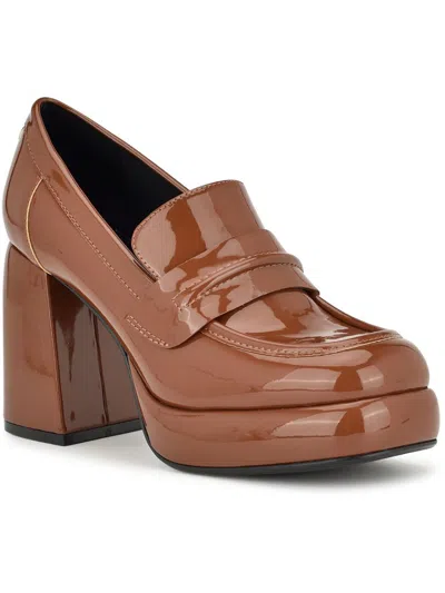 Shop Nine West Verge 3 Womens Faux Leather Round Toe Block Heels In Brown