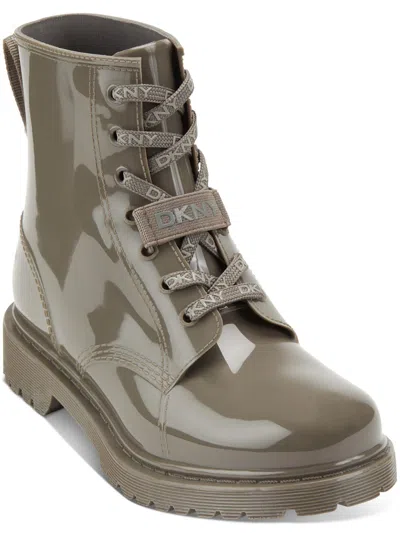 Shop Dkny Tilly Rain Boot Womens Waterproof Lace Up Booties In Silver