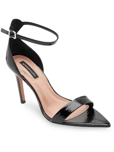 Shop Bcbgmaxazria Demia Womens Patent Leather Ankle Strap Heels In Black