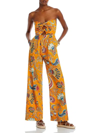 Shop Charina Sarte Talaia Womens Cotton Floral Jumpsuit In Yellow