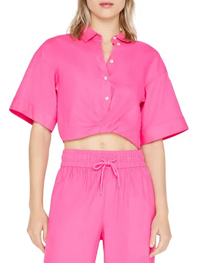 Shop Frame Womens Cropped Elastic Band Button-down Top In Pink