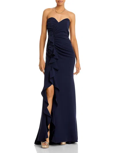 Shop Cinq À Sept Hyde Womens Ruched Cascade Ruffle Evening Dress In Blue