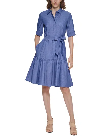 Shop Calvin Klein Womens Cotton Midi Shirtdress In Blue
