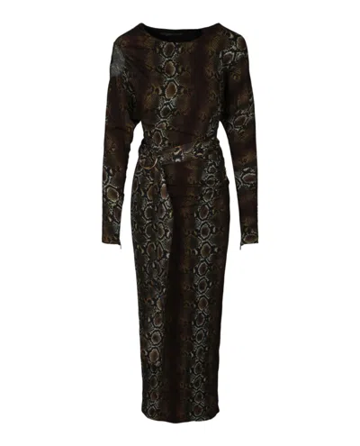 Shop Versace Snake Printed Long Sleeve Dress In Multi