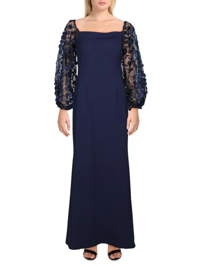 Shop Eliza J Womens Floral Balloon Sleeve Evening Dress In Blue