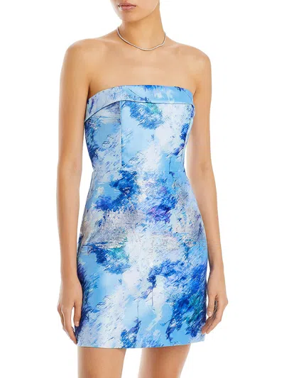 Shop ml Monique Lhuillier Womens Printed Short Mini Dress In Blue