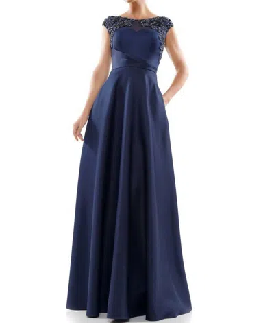 Shop Marsoni By Colors Satin Gown In Navy In Blue