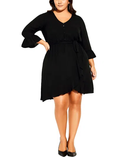 Shop City Chic Womens Button Detail Knee Length Midi Dress In Black