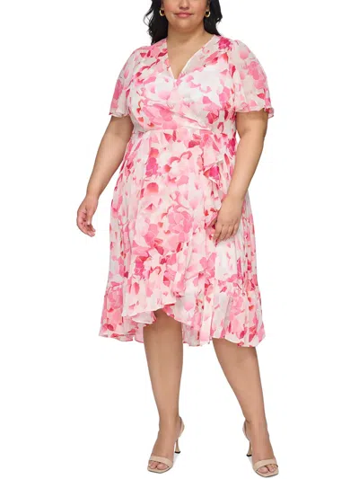 Shop Calvin Klein Plus Womens Floral Midi Wrap Dress In Multi