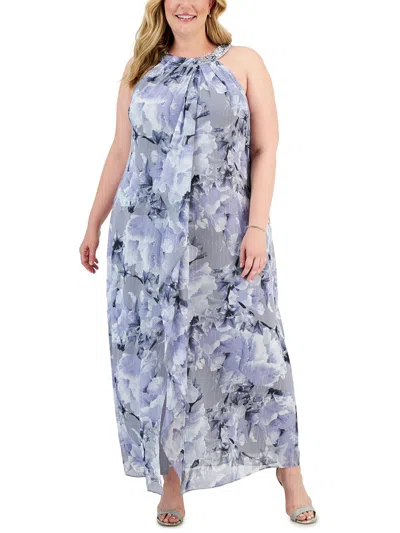 Shop Slny Plus Womens Chiffon Embellished Evening Dress In Multi
