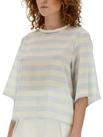 Shop Alysi Striped Tops. In Baby Blue