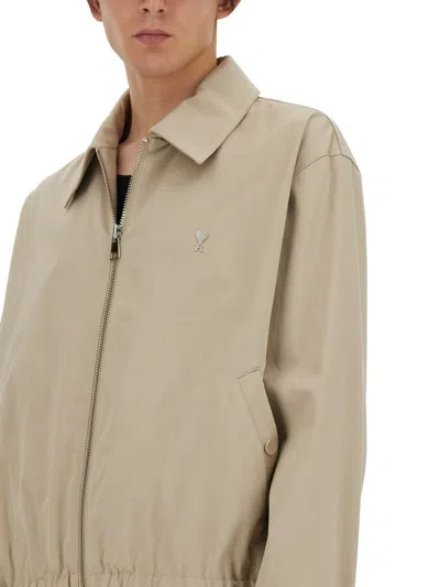 Shop Ami Alexandre Mattiussi Ami Paris Jacket With Zip In Beige