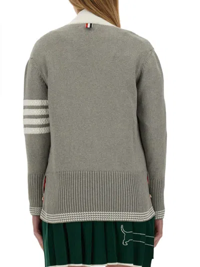 Shop Thom Browne "4bar Stripe" Cardigan In Grey