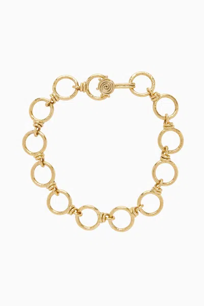Shop Ulla Johnson Hammered Circle Chain Necklace In Brass