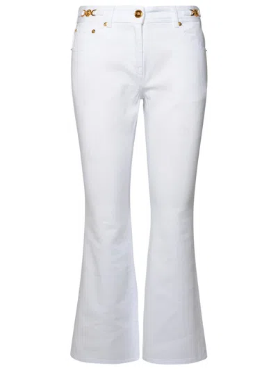 Shop Versace White Cotton Jeans In Bianco