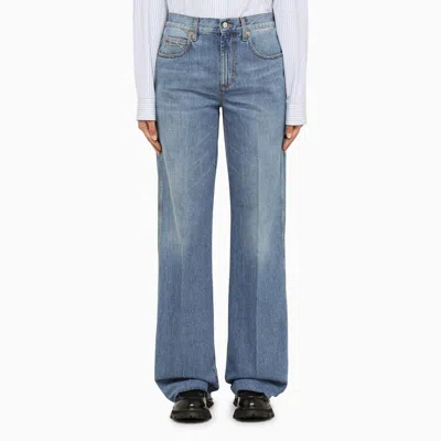 Shop Gucci Blue Straight Jeans In Cotton Denim