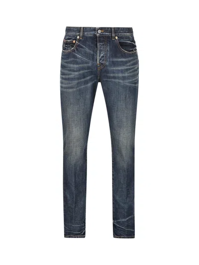 Shop Valentino Logo Patch Mid-rise Jeans In Blue