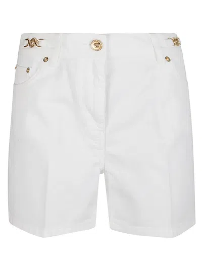 Shop Versace Softened 5 Pockets Denim Shorts In White