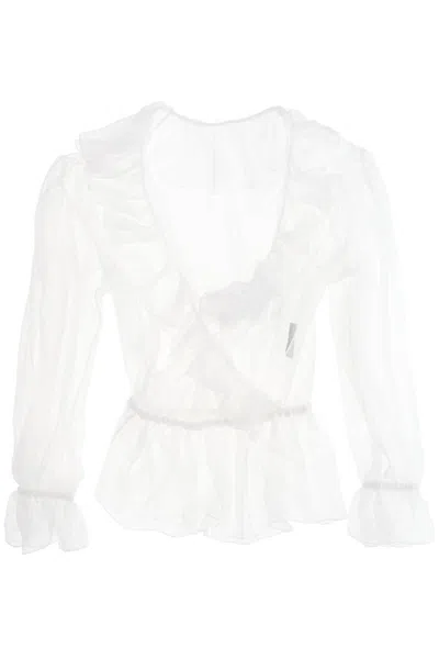 Shop Dolce & Gabbana Silk Chiffon Blouse With Ruffles. In White