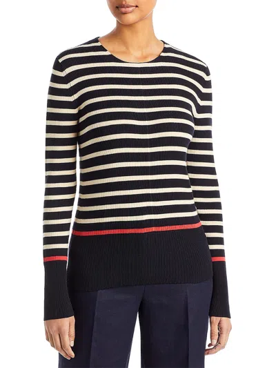Shop Lafayette 148 Womens Crewneck Striped Pullover Sweater In Blue