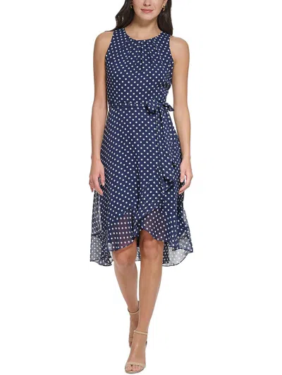 Shop Jessica Howard Petites Womens Daytime Polka Dot Midi Dress In Blue