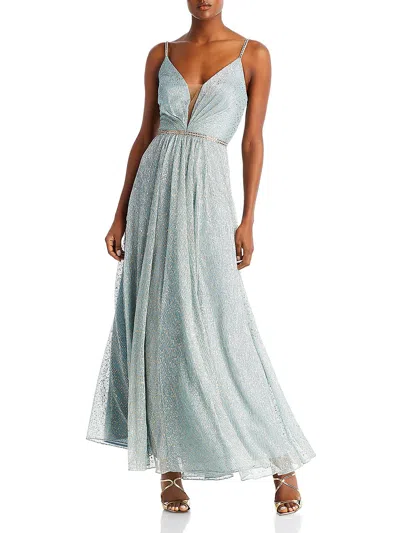 Shop Aqua Womens Metallic Long Evening Dress In Blue