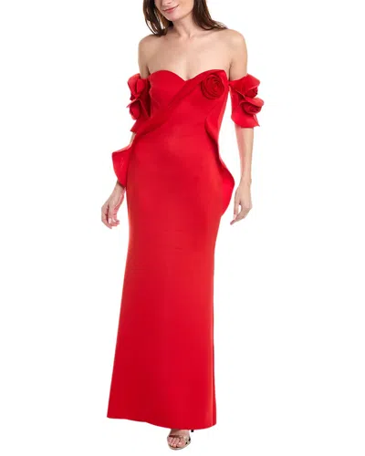 Shop Badgley Mischka Rose Off-the-shoulder Gown In Red