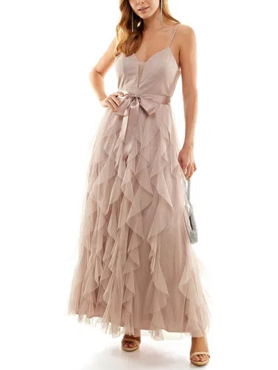 Shop Pear Culture Juniors Womens Glitter Long Evening Dress In Beige