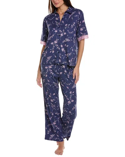 Shop Splendid 2pc Notch Top & Pajama Pant Set In Blue