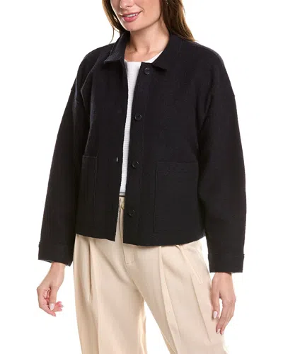Shop Eileen Fisher Classic Collar Wool Jacket In Blue