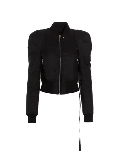 Shop Rick Owens Cropped Zip Padded Bomber Jacket With Puff Shoulder And Side Zip In Black