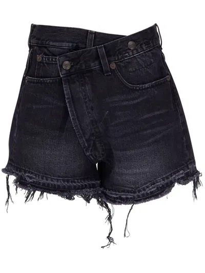 Shop R13 Asymmetric Denim Shorts In Black