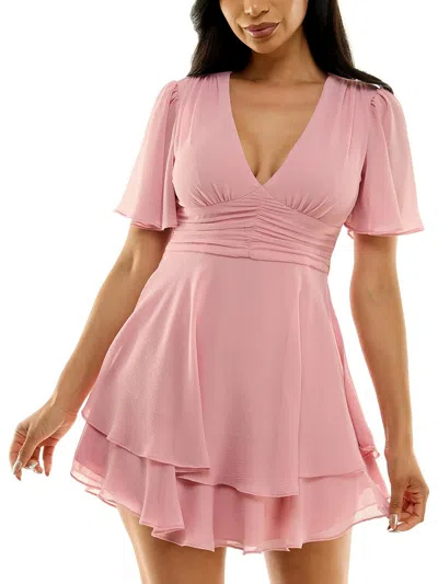 Shop B Darlin Juniors Womens Party Mini Fit & Flare Dress In Pink