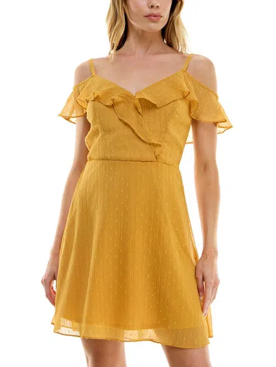 Shop Bcx Juniors Womens Clip-dot Mini Fit & Flare Dress In Yellow
