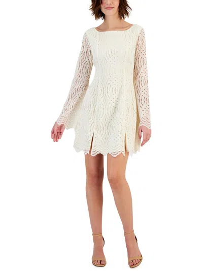 Shop Kit & Sky Juniors Womens Lace Short Mini Dress In Beige