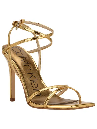 Shop Calvin Klein Tegin Womens Faux Leather Ankle Strap Heels In Gold