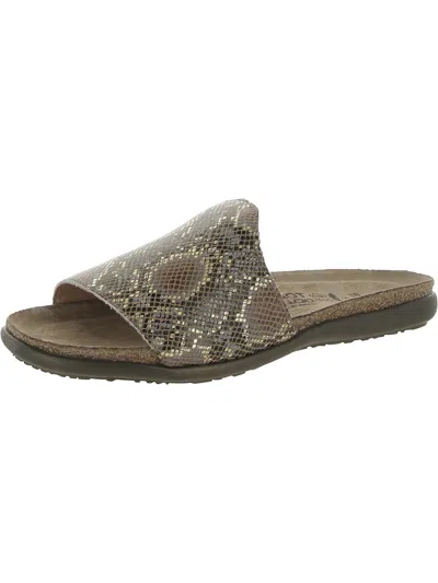 Shop Naot Skylar Womens Leather Snake Print Slide Sandals In Brown