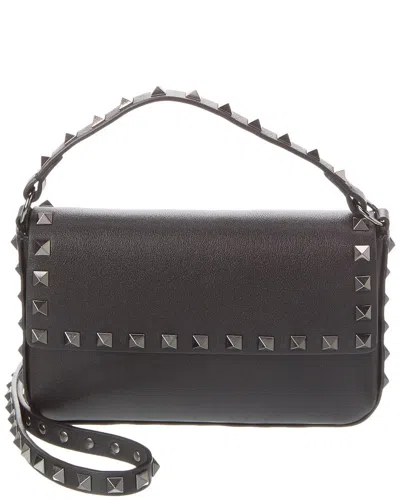 Shop Valentino Rockstud Grainy Leather Crossbody In Black