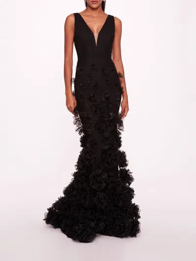 Shop Marchesa Tulle Rosette Gown In Black