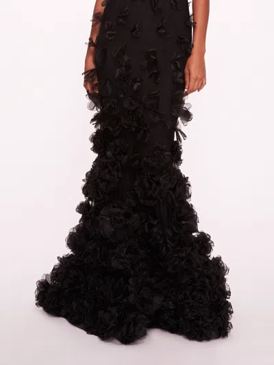 Shop Marchesa Tulle Rosette Gown In Black
