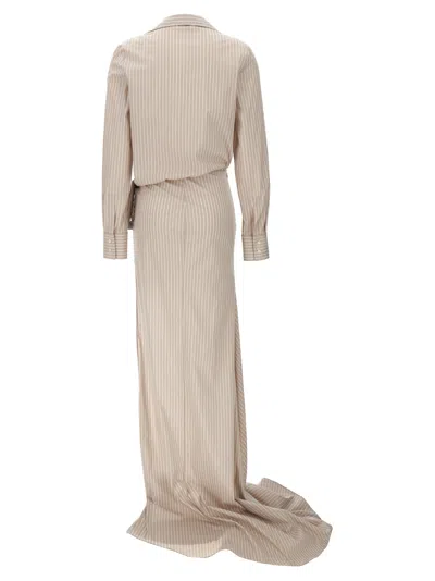 Giuseppe Di Morabito Waist Belt Striped Maxi Dress In Neutral