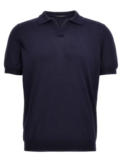 Shop Tagliatore Knitted  Shirt Polo Blue