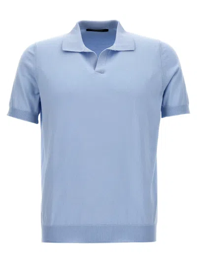 Shop Tagliatore Knitted  Shirt Polo Light Blue