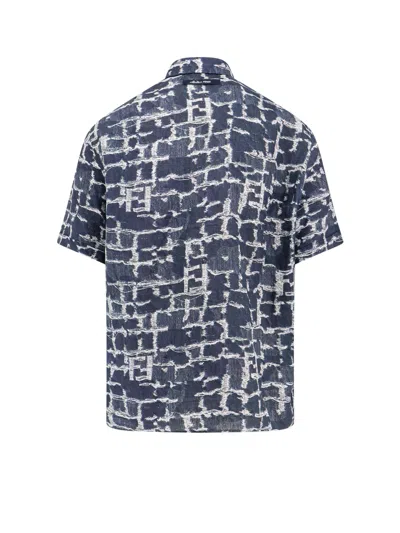 Shop Fendi Linen Shirt With Frayed Ff Motif